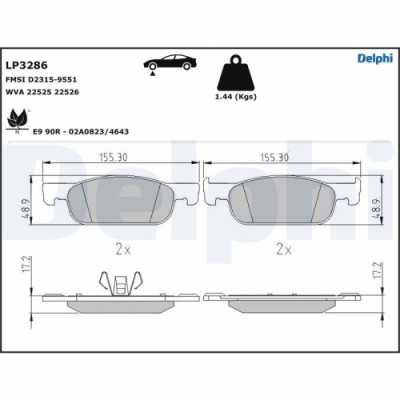 Set placute frana fata Delphi, Dacia Logan II, 10.2012-, Logan Mcv II, 02.2013-, Sandero II, 10.2012-; Renault Clio IV, 2012-, Fata; puntea fata foto