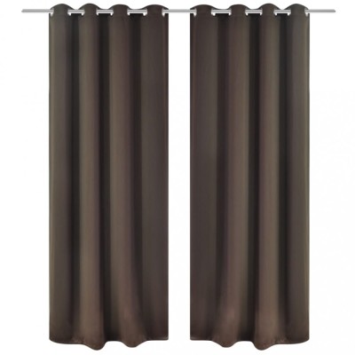 Draperii opace cu inele metalice, 2 buc., maro, 135 x 245 cm foto