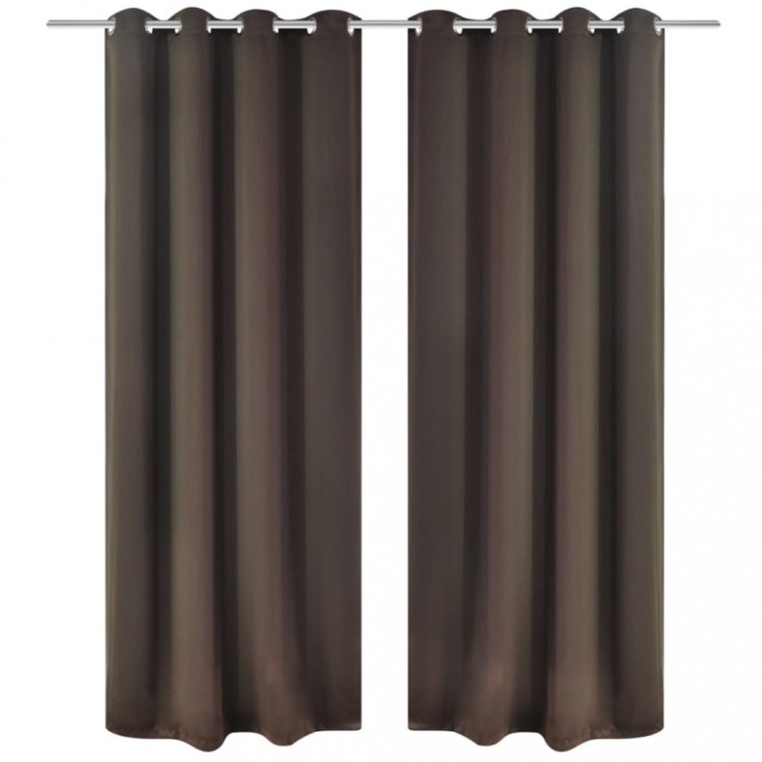 Draperii opace cu inele metalice, 2 buc., maro, 135 x 245 cm