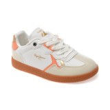 Pantofi sport PEPE JEANS albi, BALL RETRO, din piele ecologica