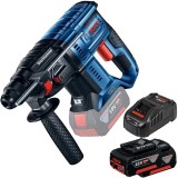 Bosch GBH 180-LI + 1600A00B8J - Rotopercutor SDS-Plus 2 J motor fara perii + Set 2 acumulatori si incarcator Li-Ion 18 V 5 Ah
