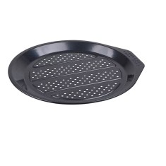 Tigaie cu fund perforat pentru gratar BBQ, 36 x 33 x 2 cm, metal emailat, negru