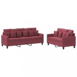 Set canapea cu perne, 2 piese, rosu vin, material textil