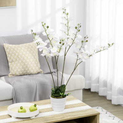 HOMOCOM Floare artificiala Orhidee in ghiveci 75 cm, Orhidee Phalaenopsis artificiala pentru decorarea casei, piesa centrala pentru masa de nunta, alb foto