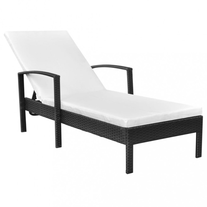 vidaXL Șezlong de plajă cu pernă, negru, poliratan 42942
