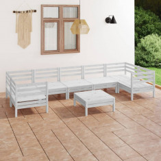 vidaXL Set mobilier relaxare gradina, 8 piese, alb, lemn masiv de pin foto