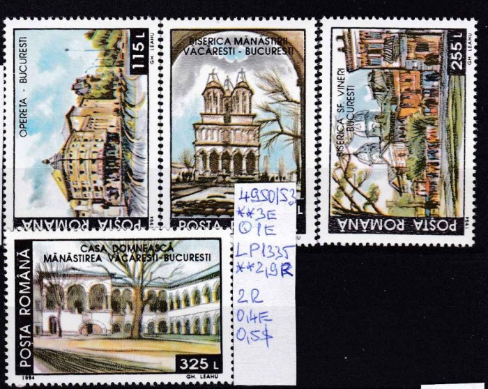 1994 Monumente istorice distruse LP1335 MNH Pret 2,9+1 Lei