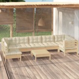 vidaXL Set mobilier de grădină cu perne, 8 piese, crem, lemn de pin 3096436