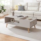 Masa de cafea Hallevil cu sertar, 106x59x44 cm, gri deschis