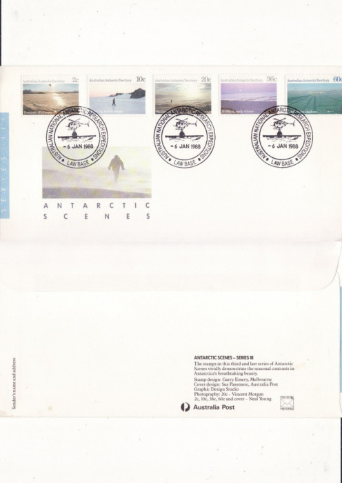 Circulatie Australia - tema Antarctica, exploratori-FDC 1988