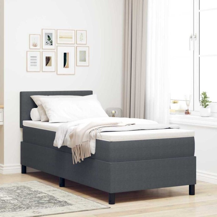Pat cu Arc cu Saltea Gri &Icirc;nchis 90x200 cm Țesătură din Corduroy