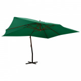 Umbrelă suspendată cu st&acirc;lp din lemn, verde, 400x300 cm