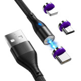 Cumpara ieftin Cablu de date si incarcare 3A Premium 3in1 Magnetic cu LED USB-C, MicroUSB si Lightning iPhone, 3 Conectori 360 Hotriple