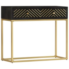 Gossi masa consola, negru si auriu, 90x30x75 cm, lemn masiv de mango