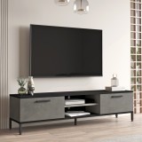 Comoda TV Lempaala 39x160x35cm cu 2 rafturi efect beton/negru [en.casa] HausGarden Leisure