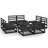 Set mobilier de gradina, 9 piese, negru, lemn masiv de pin