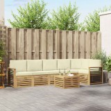 vidaXL Set canapea sectională 7 pcs Alb și crem Lemn Solid de Acacia 3391965