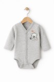 Body bebelusi cu maneca lunga si capse, imprimeu ursulet, gri, 0-3 luni (Marime
