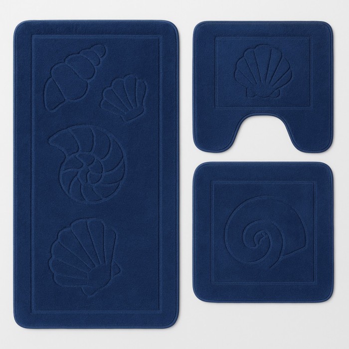 Set covorase baie 3 piese Model Marin, Albastru 60x100cm