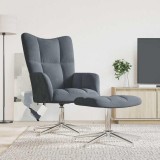 VidaXL Scaun de relaxare cu taburet, gri &icirc;nchis, catifea