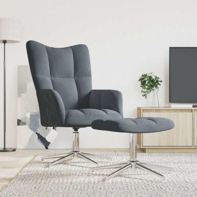 vidaXL Scaun de relaxare cu taburet, gri &amp;icirc;nchis, catifea 328129 foto