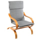 Fotoliu balansoar Kiwari&reg; Fit, suport picioare, cadru metalic cu brate din lemn, 76x63x99 cm, material textil poliester, husa detasabila, Gri,