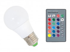 Bec Magic RGB cu LED Multicolor Controlat din Telecomanda, Dulie E27, Putere 3W foto