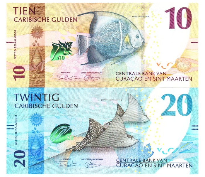 Cura&ccedil;ao &amp; St. Maarten Set 10 20 Gulden 31.03.2025 P-1, P-2 UNC