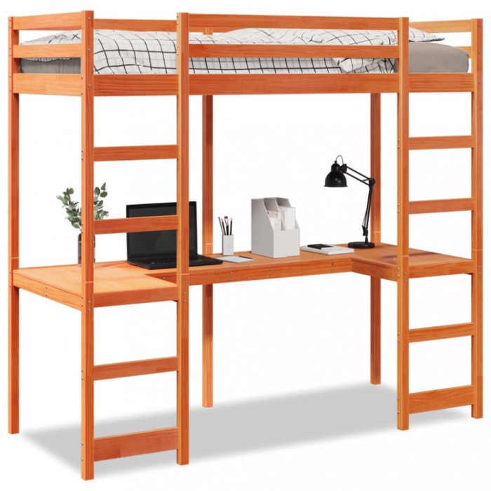 vidaXL Cadru pat supraetajat fără saltea maro 80x200 cm lemn masiv pin