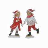 Set 2 figurine din rasina Ice Skater White Red 9 cm x 20 cm, Inart