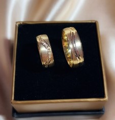 Set Elegant Verighete Argint 925 Aurii, Model Texturat și Gravat ARG170X