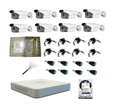 Kit 8 camere supraveghere Full HD 2MP HikVision, Exterior + DVR Turbo HD HikVision + Cablu + Sursa + Mufe + HDD 2TB foto