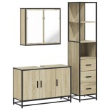Cumpara ieftin Set mobilier de baie, 3 piese, stejar sonoma, lemn prelucrat