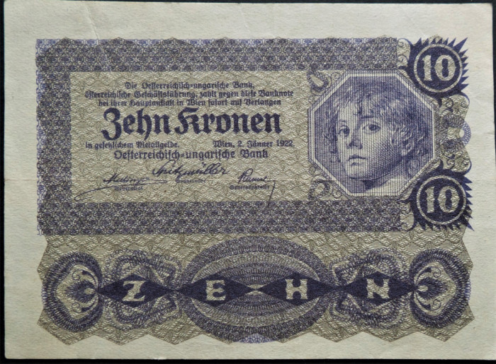 Bancnota istorica 10 COROANE / KRONEN- AUSTRIA, anul 1922 * cod 341