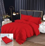 Cumpara ieftin Lenjerie De Pat Damasc O Persoana Murgia Xf002, Bumbac, 4 Piese, Cu Elastic, Rosu