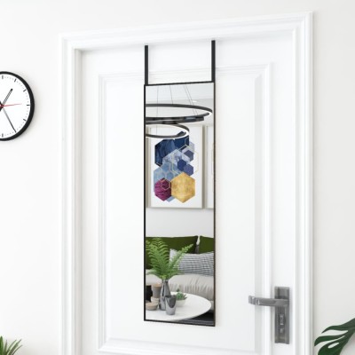 Oglindă pentru ușă, negru, 30x100 cm, sticlă și aluminiu foto