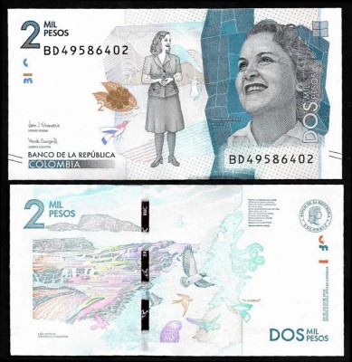 COLUMBIA █ bancnota █ 2000 Pesos █ 2019 █ P-458 █ UNC █ necirculata foto