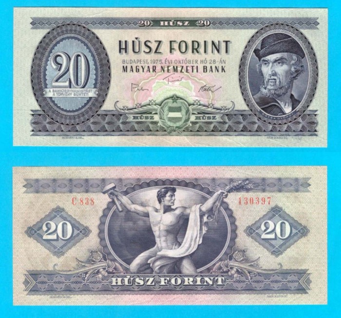 Ungaria (pick 169) 20 Forint 1975 UNC serie: C838 130397