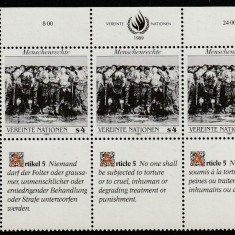 Natiunile Unite Vienna 1989-Drepturile omului Art.5,dant,MNH,Mi.96Zf1-96Zf3