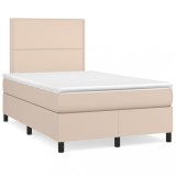 VidaXL Pat cu arcuri, cu saltea și LED cappuccino 120x190 cm piele eco