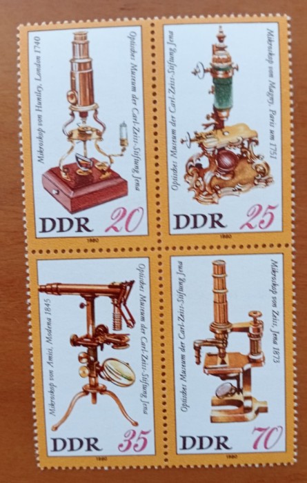 DDR-&#039;&#039;ISTORIA MICROSCOPULUI&#039;&#039;-BLOC DE4-MNH NESTAMP. -Calitate EXTRA