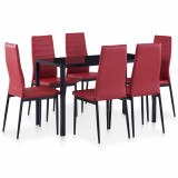 Set mobilier de bucătărie, 7 piese, roșu vin, Set masa si scaune, 4 scaune, vidaXL