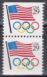 SUA 1991 - Steagul SUA și inelele olimpice, Pereche, NDT sus,respectiv jos, MNH, Nestampilat