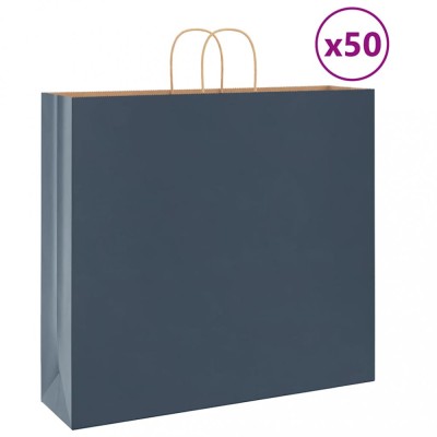 vidaXL Saci de h&amp;acirc;rtie 50 buc cu m&amp;acirc;nere Albastru 54x15x49 cm foto