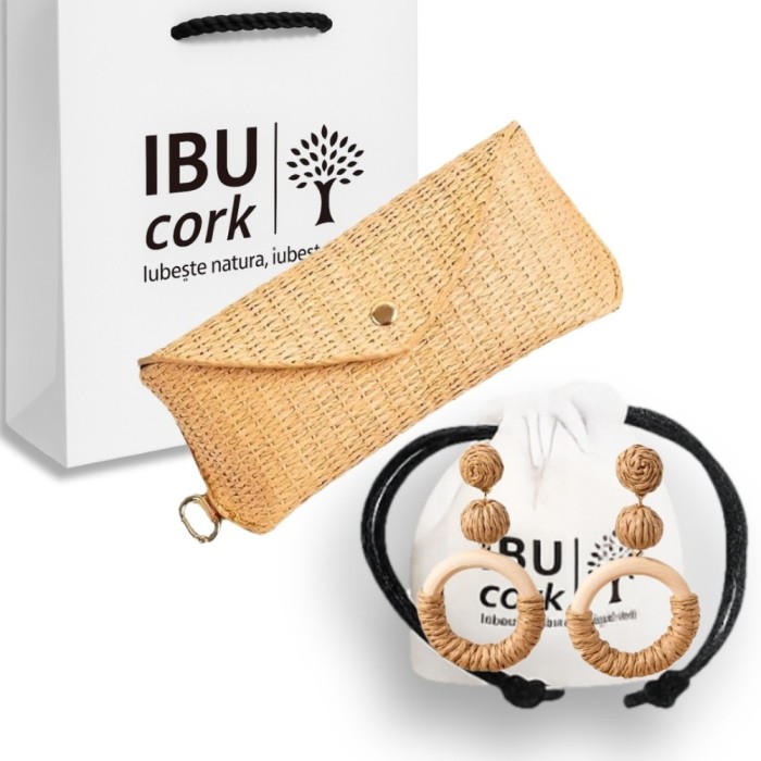 Set cadou toc ochelari rafie si cercei handmade