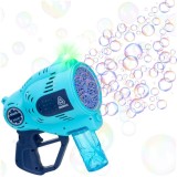 Pistol automat pentru baloane de sapun cu LED, 57 orificii, albastru