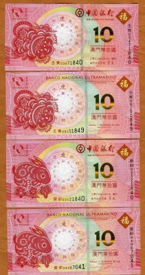 !!! MACAO - LOT 4 x 10 PATACAS 2022 &amp;amp; 2023 - UNC/ ANUL TIGRULUI &amp;amp; ANUL IEPURELUI foto