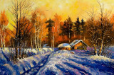 Tablou canvas Iarna, sat, zapada, pictura, 90 x 60 cm