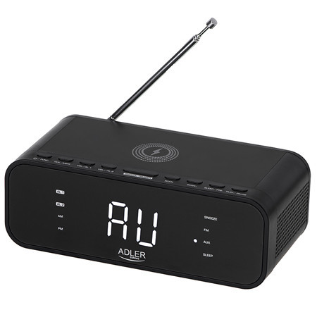 Radio cu ceas Adler, incarcare wireless, alarma, negru