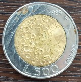 (M1920) MONEDA SAN MARINO - 500 LIRE 1999, BIMETALICA, TEMATICA - CERUL AZI, Europa